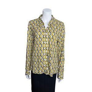 Nili Lotan Blouse Women's XL Geonetric Long Sleeve Buttoned